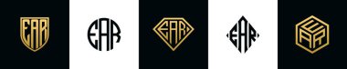 Baş harfler EAR logosu demet dizayn eder. Bu koleksiyon kalkan, yuvarlak, elmas, dikdörtgen ve altıgen stil logoyla birleştirilmiştir. Vektör şablonu