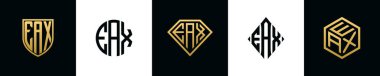 İlk harfler EAX logosu Bundle dizayn eder. Bu koleksiyon kalkan, yuvarlak, elmas, dikdörtgen ve altıgen stil logoyla birleştirilmiştir. Vektör şablonu