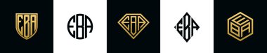 İlk harfler EBA logosu Bundle dizayn eder. Bu koleksiyon kalkan, yuvarlak, elmas, dikdörtgen ve altıgen stil logoyla birleştirilmiştir. Vektör şablonu