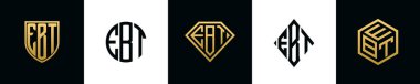 İlk harfler EBT logosu Bundle dizayn eder. Bu koleksiyon kalkan, yuvarlak, elmas, dikdörtgen ve altıgen stil logoyla birleştirilmiştir. Vektör şablonu