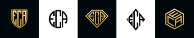 İlk harfler ECA logosu Bundle dizayn eder. Bu koleksiyon kalkan, yuvarlak, elmas, dikdörtgen ve altıgen stil logoyla birleştirilmiştir. Vektör şablonu