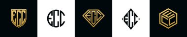 İlk harfler ECC logosu Bundle dizayn eder. Bu koleksiyon kalkan, yuvarlak, elmas, dikdörtgen ve altıgen stil logoyla birleştirilmiştir. Vektör şablonu