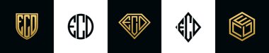 İlk harfler ECD logosu Bundle dizayn eder. Bu koleksiyon kalkan, yuvarlak, elmas, dikdörtgen ve altıgen stil logoyla birleştirilmiştir. Vektör şablonu