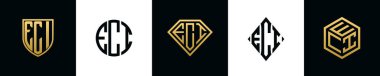 İlk harfler ECI logosu Bundle dizayn eder. Bu koleksiyon kalkan, yuvarlak, elmas, dikdörtgen ve altıgen stil logoyla birleştirilmiştir. Vektör şablonu