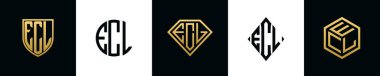 İlk harfler ECL logosu Bundle dizayn eder. Bu koleksiyon kalkan, yuvarlak, elmas, dikdörtgen ve altıgen stil logoyla birleştirilmiştir. Vektör şablonu