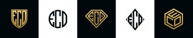 İlk harfler ECO logosu Bundle dizayn eder. Bu koleksiyon kalkan, yuvarlak, elmas, dikdörtgen ve altıgen stil logoyla birleştirilmiştir. Vektör şablonu