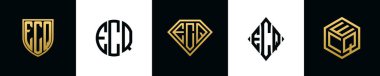 İlk harfler ECQ logosu Bundle dizayn eder. Bu koleksiyon kalkan, yuvarlak, elmas, dikdörtgen ve altıgen stil logoyla birleştirilmiştir. Vektör şablonu