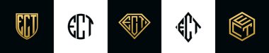 Baş harfler ECT logosu demetler dizayn eder. Bu koleksiyon kalkan, yuvarlak, elmas, dikdörtgen ve altıgen stil logoyla birleştirilmiştir. Vektör şablonu