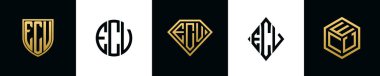 İlk harfler ECV logosu Bundle dizayn eder. Bu koleksiyon kalkan, yuvarlak, elmas, dikdörtgen ve altıgen stil logoyla birleştirilmiştir. Vektör şablonu
