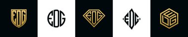 İlk harfler EDG logosu Bundle dizayn eder. Bu koleksiyon kalkan, yuvarlak, elmas, dikdörtgen ve altıgen stil logoyla birleştirilmiştir. Vektör şablonu