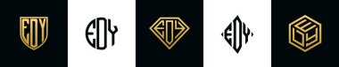 İlk harfler EDY logosu Bundle dizayn eder. Bu koleksiyon kalkan, yuvarlak, elmas, dikdörtgen ve altıgen stil logoyla birleştirilmiştir. Vektör şablonu