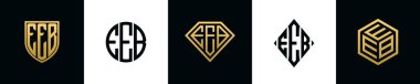 İlk harfler EEB logosu Bundle dizayn eder. Bu koleksiyon kalkan, yuvarlak, elmas, dikdörtgen ve altıgen stil logoyla birleştirilmiştir. Vektör şablonu