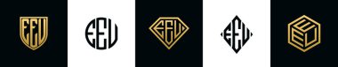EEU logosunun ilk harfleri Bundle dizayn ediyor. Bu koleksiyon kalkan, yuvarlak, elmas, dikdörtgen ve altıgen stil logoyla birleştirilmiştir. Vektör şablonu