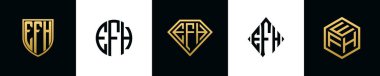 İlk harfler EFH logosu Bundle dizayn eder. Bu koleksiyon kalkan, yuvarlak, elmas, dikdörtgen ve altıgen stil logoyla birleştirilmiştir. Vektör şablonu