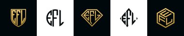 İlk harfler EFL logosu Bundle dizayn eder. Bu koleksiyon kalkan, yuvarlak, elmas, dikdörtgen ve altıgen stil logoyla birleştirilmiştir. Vektör şablonu