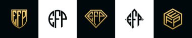 İlk harfler EFP logosu Bundle dizayn eder. Bu koleksiyon kalkan, yuvarlak, elmas, dikdörtgen ve altıgen stil logoyla birleştirilmiştir. Vektör şablonu