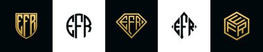 İlk harfler EFR logosu Bundle dizayn eder. Bu koleksiyon kalkan, yuvarlak, elmas, dikdörtgen ve altıgen stil logoyla birleştirilmiştir. Vektör şablonu