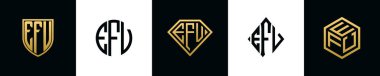 İlk harfler EFV logosu Bundle dizayn eder. Bu koleksiyon kalkan, yuvarlak, elmas, dikdörtgen ve altıgen stil logoyla birleştirilmiştir. Vektör şablonu