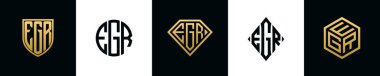 İlk harfler EGR logosu Bundle dizayn eder. Bu koleksiyon kalkan, yuvarlak, elmas, dikdörtgen ve altıgen stil logoyla birleştirilmiştir. Vektör şablonu