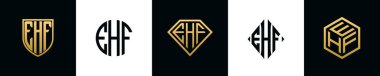 İlk harfler EHF logosu Bundle dizayn eder. Bu koleksiyon kalkan, yuvarlak, elmas, dikdörtgen ve altıgen stil logoyla birleştirilmiştir. Vektör şablonu