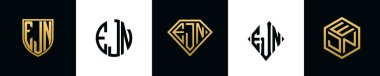 İlk harfler EJN logosu Bundle dizayn eder. Bu koleksiyon kalkan, yuvarlak, elmas, dikdörtgen ve altıgen stil logoyla birleştirilmiştir. Vektör şablonu