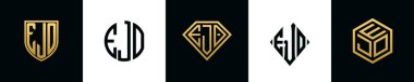 İlk harfler EJO logosu Bundle dizayn eder. Bu koleksiyon kalkan, yuvarlak, elmas, dikdörtgen ve altıgen stil logoyla birleştirilmiştir. Vektör şablonu