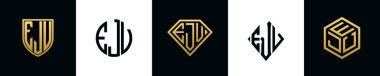 İlk harfler EJV logosu Bundle dizayn eder. Bu koleksiyon kalkan, yuvarlak, elmas, dikdörtgen ve altıgen stil logoyla birleştirilmiştir. Vektör şablonu