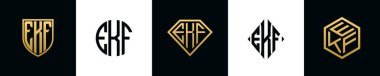 İlk harfler EKF logosu demet dizayn eder. Bu koleksiyon kalkan, yuvarlak, elmas, dikdörtgen ve altıgen stil logoyla birleştirilmiştir. Vektör şablonu