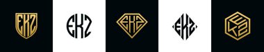 EKZ logosu ilk harfleri Bundle dizayn eder. Bu koleksiyon kalkan, yuvarlak, elmas, dikdörtgen ve altıgen stil logoyla birleştirilmiştir. Vektör şablonu