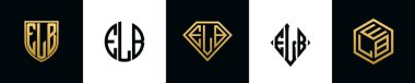 ELB logosu ilk harfleri Bundle dizayn eder. Bu koleksiyon kalkan, yuvarlak, elmas, dikdörtgen ve altıgen stil logoyla birleştirilmiştir. Vektör şablonu