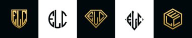 İlk harfler ELC logosu Bundle dizayn eder. Bu koleksiyon kalkan, yuvarlak, elmas, dikdörtgen ve altıgen stil logoyla birleştirilmiştir. Vektör şablonu