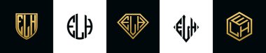 ELH logosu ilk harfleri Bundle dizayn eder. Bu koleksiyon kalkan, yuvarlak, elmas, dikdörtgen ve altıgen stil logoyla birleştirilmiştir. Vektör şablonu