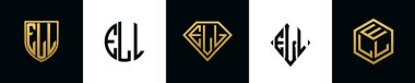 ELL logosu ilk harfleri Bundle dizayn eder. Bu koleksiyon kalkan, yuvarlak, elmas, dikdörtgen ve altıgen stil logoyla birleştirilmiştir. Vektör şablonu