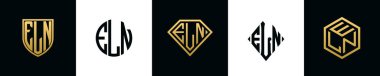 ELN logosu ilk harfleri Bundle dizayn eder. Bu koleksiyon kalkan, yuvarlak, elmas, dikdörtgen ve altıgen stil logoyla birleştirilmiştir. Vektör şablonu