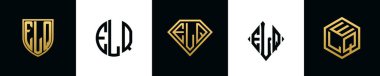 İlk harfler ELQ logosu Bundle dizayn eder. Bu koleksiyon kalkan, yuvarlak, elmas, dikdörtgen ve altıgen stil logoyla birleştirilmiştir. Vektör şablonu
