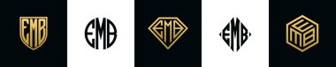 EMB logosu ilk harfleri Bundle dizayn eder. Bu koleksiyon kalkan, yuvarlak, elmas, dikdörtgen ve altıgen stil logoyla birleştirilmiştir. Vektör şablonu