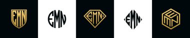 EMN logosu ilk harfleri Bundle dizayn eder. Bu koleksiyon kalkan, yuvarlak, elmas, dikdörtgen ve altıgen stil logoyla birleştirilmiştir. Vektör şablonu