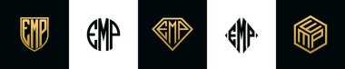 İlk harfler EMP logosu Bundle dizayn eder. Bu koleksiyon kalkan, yuvarlak, elmas, dikdörtgen ve altıgen stil logoyla birleştirilmiştir. Vektör şablonu
