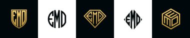 İlk harfler EMO logosu Bundle dizayn eder. Bu koleksiyon kalkan, yuvarlak, elmas, dikdörtgen ve altıgen stil logoyla birleştirilmiştir. Vektör şablonu
