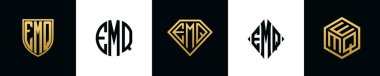 İlk harfler EMQ logosu Bundle dizayn eder. Bu koleksiyon kalkan, yuvarlak, elmas, dikdörtgen ve altıgen stil logoyla birleştirilmiştir. Vektör şablonu