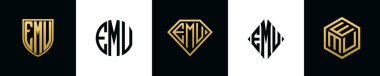 İlk harfler EMU logosu Bundle dizayn eder. Bu koleksiyon kalkan, yuvarlak, elmas, dikdörtgen ve altıgen stil logoyla birleştirilmiştir. Vektör şablonu