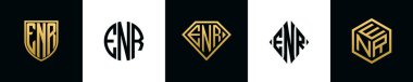 ENR logosu ilk harfleri Bundle dizayn eder. Bu koleksiyon kalkan, yuvarlak, elmas, dikdörtgen ve altıgen stil logoyla birleştirilmiştir. Vektör şablonu