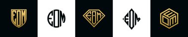 İlk harfler EOM logosu Bundle dizayn eder. Bu koleksiyon kalkan, yuvarlak, elmas, dikdörtgen ve altıgen stil logoyla birleştirilmiştir. Vektör şablonu