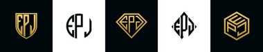 İlk harfler EPJ logosu Bundle dizayn eder. Bu koleksiyon kalkan, yuvarlak, elmas, dikdörtgen ve altıgen stil logoyla birleştirilmiştir. Vektör şablonu
