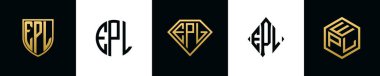 İlk harfler EPL logosu Bundle dizayn eder. Bu koleksiyon kalkan, yuvarlak, elmas, dikdörtgen ve altıgen stil logoyla birleştirilmiştir. Vektör şablonu