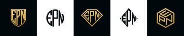 İlk harfler EPN logosu Bundle dizayn eder. Bu koleksiyon kalkan, yuvarlak, elmas, dikdörtgen ve altıgen stil logoyla birleştirilmiştir. Vektör şablonu