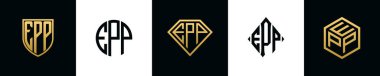 İlk harfler EPP logosu Bundle dizayn eder. Bu koleksiyon kalkan, yuvarlak, elmas, dikdörtgen ve altıgen stil logoyla birleştirilmiştir. Vektör şablonu