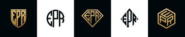 İlk harfler EPR logosu Bundle dizayn eder. Bu koleksiyon kalkan, yuvarlak, elmas, dikdörtgen ve altıgen stil logoyla birleştirilmiştir. Vektör şablonu