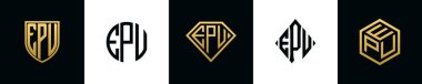 İlk harfler EPU logosu Bundle dizayn eder. Bu koleksiyon kalkan, yuvarlak, elmas, dikdörtgen ve altıgen stil logoyla birleştirilmiştir. Vektör şablonu