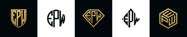 İlk harfler EPW logosu Bundle dizayn eder. Bu koleksiyon kalkan, yuvarlak, elmas, dikdörtgen ve altıgen stil logoyla birleştirilmiştir. Vektör şablonu